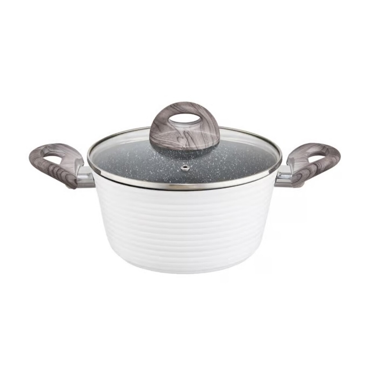 Oala cu capac Wavy, Ambition, 20 cm, 2.7 litri, invelis Qualum Basic Stone Edition, aluminiu forjat, alb - imagine 7